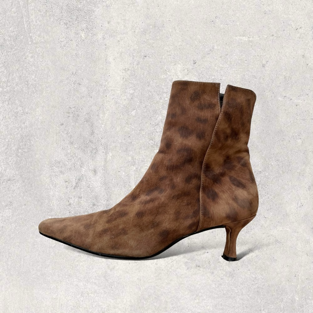 STUART WEITZMAN | animal print kitten heel ankle bootie